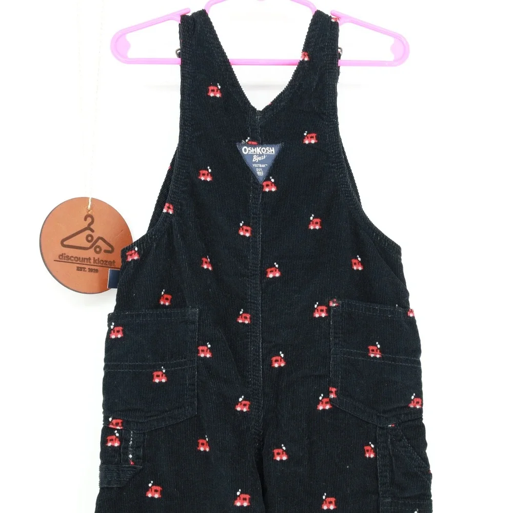 OshKosh Bgosh Toddler Boys Black Corduroy Train Embroidered Overalls 24M Vestbak